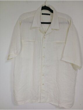 Jordan Craig Mens White 100% Linen Button-Up Short Sleeve Shirt XL